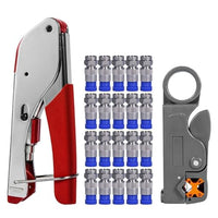 Serplex® Coax Cable Crimper Kit RD6 RD59 Coaxial Compression Tool Kit Coax Cable Crimper Wire Stripper And Cutter with 20pcs F RG6 RG59 Connectors Included Compression Connectors, Tools, Stripper