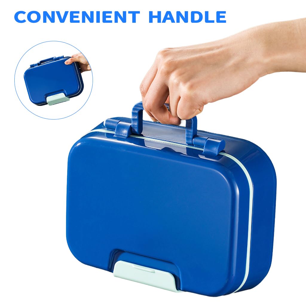 Supvox Kids Bento Box with 5 Compartments and 65ml Salad Cup featuring Leak Proof Seal | Blue Microwave Safe Lunch Box