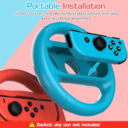 ZORBES® 2pcs Racing Game Steering Wheels Attachment for Switch OLED & OLED Joy-Cons, ABS Racing Wheel for Mario Kart 8 Deluxe, Joycon Wheel Attachment, 135mm Diameter, No Joy-Con