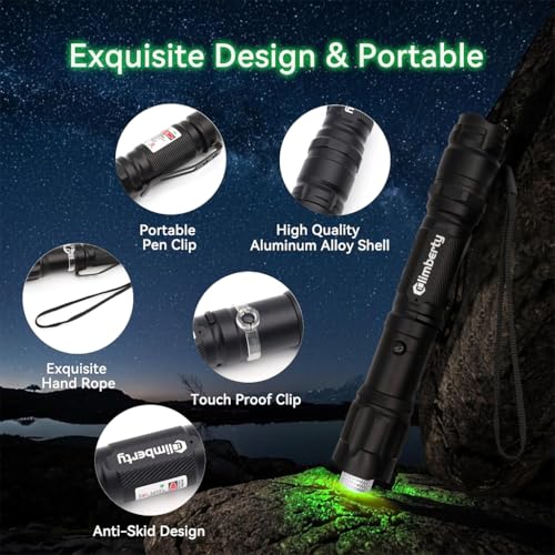 Climberty® Powerful LED Green Laser Pointer Waterproof Flashlight 10000m Long Range USB Rechargeable 8 Pattern Projection Suitable for Stargazing Teaching Hiking Construction Sites 2PCS