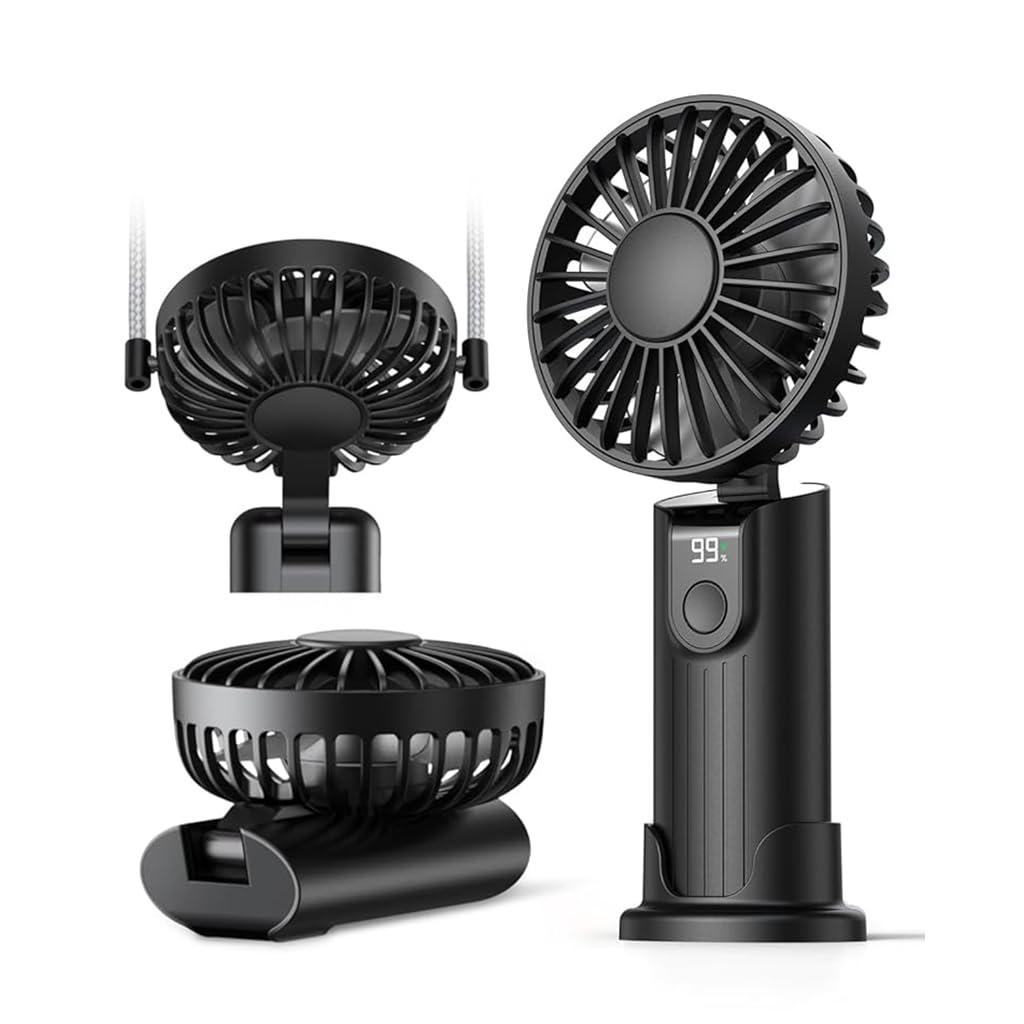 Verilux USB Handheld Fan for Travel and Office with 5000mAh Battery | Detachable Neck Strap