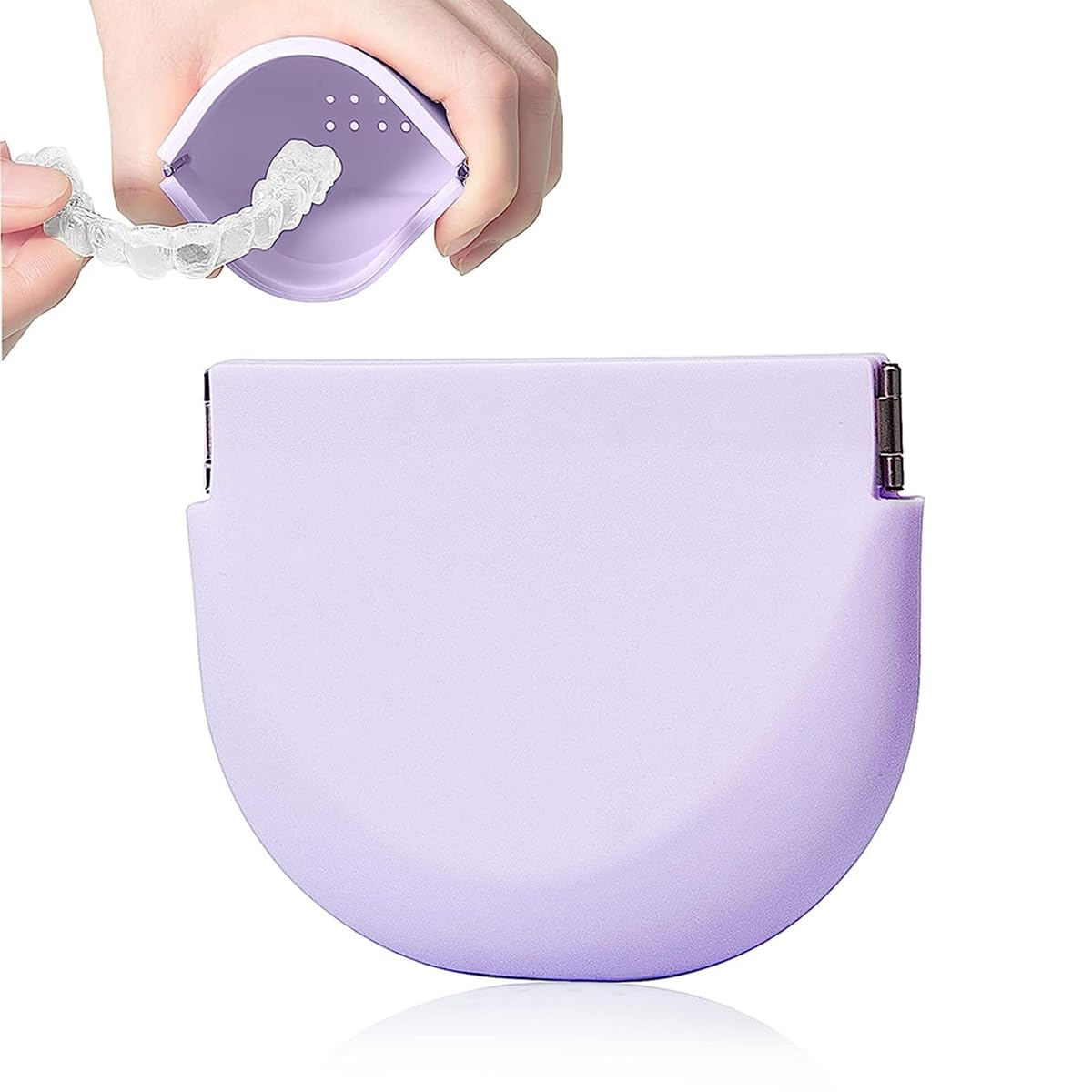 HANNEA Silicone Retainer Case for Dentures and Aligners with Vent Holes 90×75mm Purple