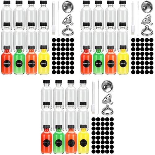HASTHIP® 36PCS Small Glass Bottles with Lids 16Oz 60ml Glass Container Set with 3 Funnels Label Stickers Marker Pen Reusable Shot for Juice Ginger Drinks Alcohol Transparent