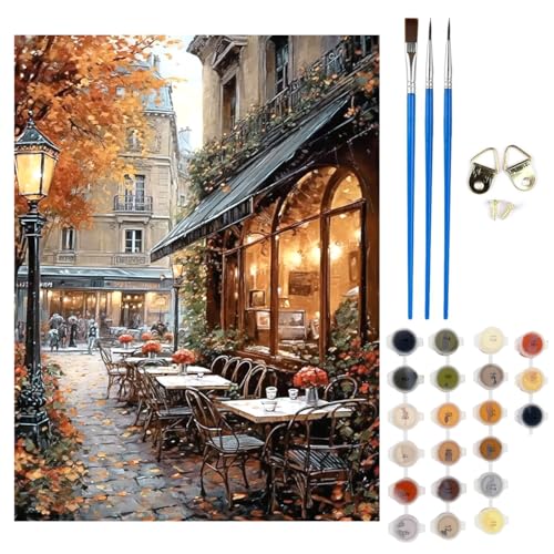 HASTHIP® Paint by Numbers Kit for Adults- Street Cafe Adult Paint by Number Kits on Canvas for Beginners, DIY Acrylic Oil Number Painting Kits for Home Wall Decor Gift 16