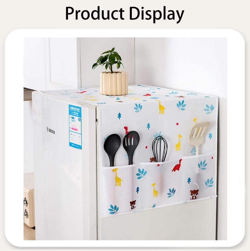 ZIBUYU Fridge Cover for Single Door Refrigerator with 6 Utility Pockets 130x54cm Waterproof PEVA | Dust and Scratch Protection
