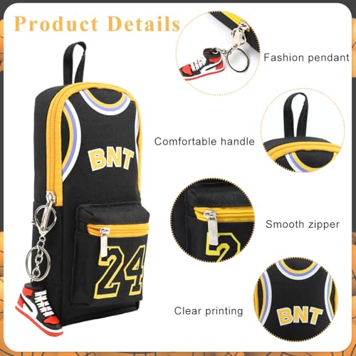 Climberty® Basketball Pencil Pouch Canvas Zipper Bag with Sneaker Keychain Stationery Organizer for School or Office Portable Pen Case 10x8x21cm 2 PCS