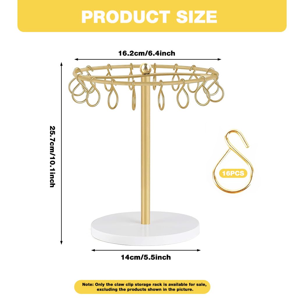 HASTHIP Metal Claw Clip Organizer for Vanity and Dresser with 16 Loop Hooks | Gold Display Stand