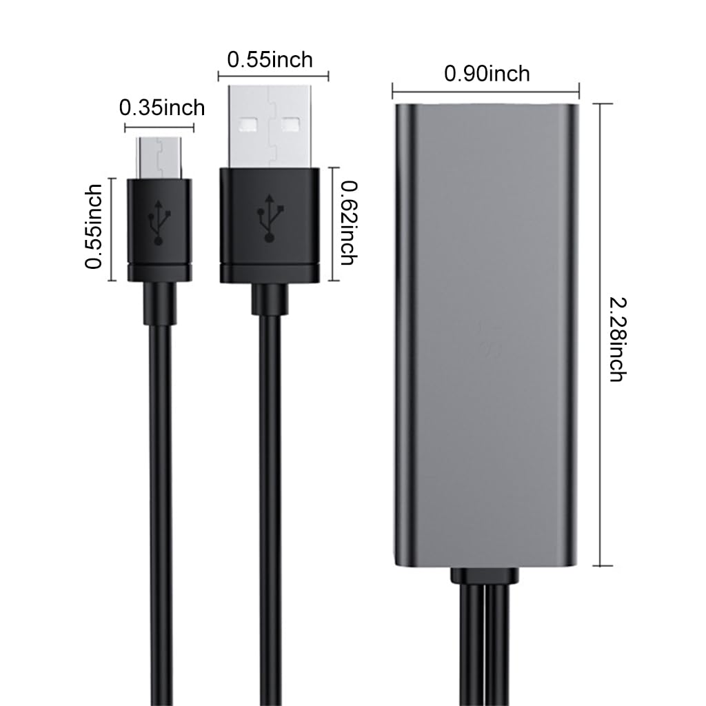 Verilux USB to Ethernet Adapter with 3.3ft Power Cable for Chromecast Ultra and Fire TV Stick