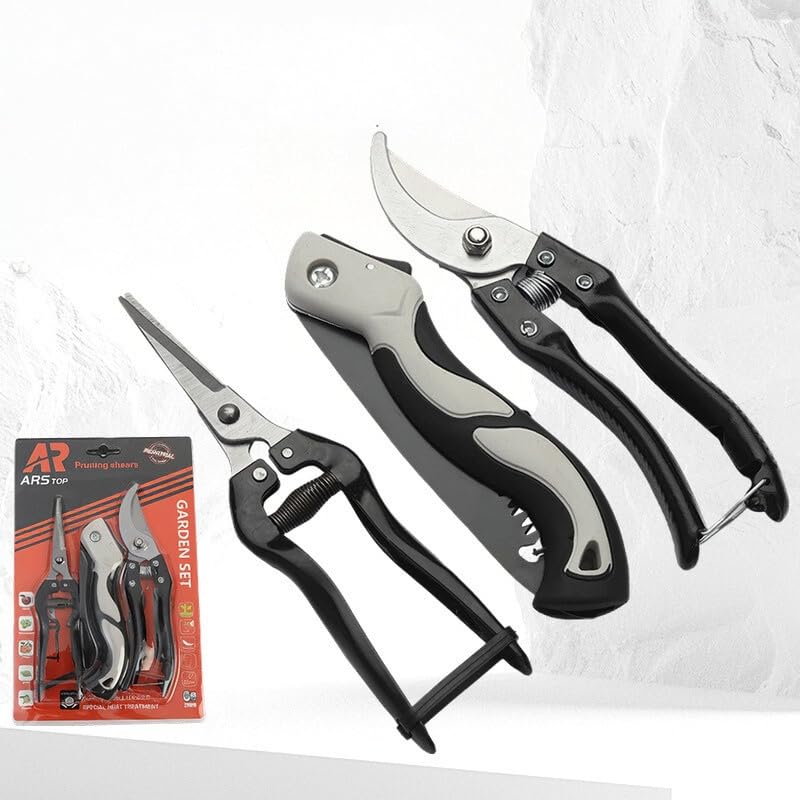 HASTHIP® 3Pcs Gardening Scissors,Pruner & Mini Folding Hand Saw,Alloy Steel Construction Hand Pruner Cutter&Hand Saw Labor Saving Spring Loaded Gardening Shear Kit Safety Lock Design
