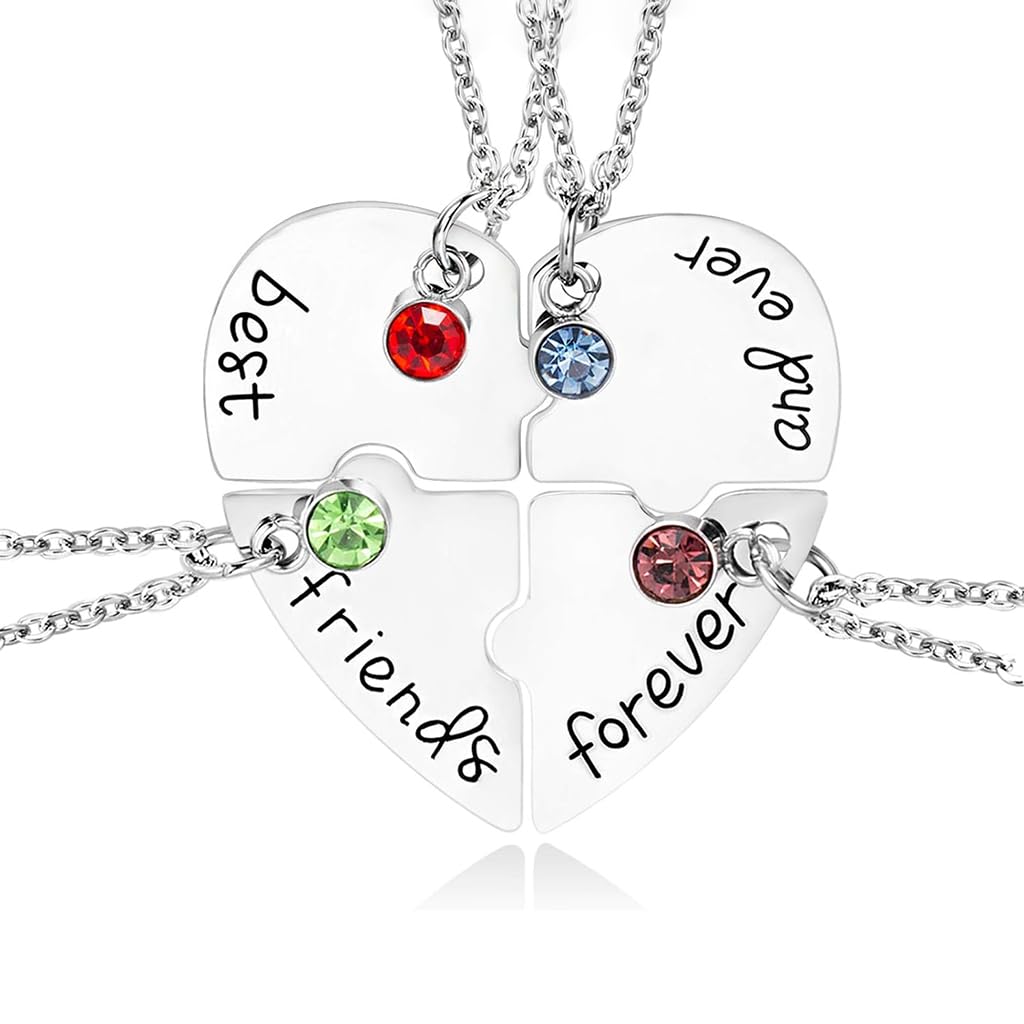 ZIBUYU Friendship Necklace for Girls Stylish Heart Pendant for Women Best Friend Magnetic Rhinestone Pendant for Friendship Jewelry for Best Friend Girls Gift, White - 4 Pcs