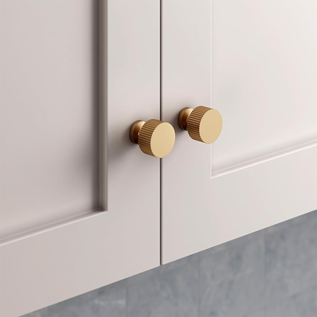 HASTHIP 6Pcs Drawer Pulls Handles 28mm Dia Golden Textured Round Luxury Aluminum Cabinet Door Knobs Universal Replacement Handles for Drawer, DIY Wooden Crafts, Cabinet Door