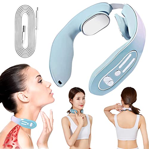 HANNEA® Electric Neck Massager for Cervical Pain Heat Therapy Function Neck Massager with 4 Modes TENS Low Frequency Pulse Neck Massager Smart 15mins Timing Portable Massager for Travel