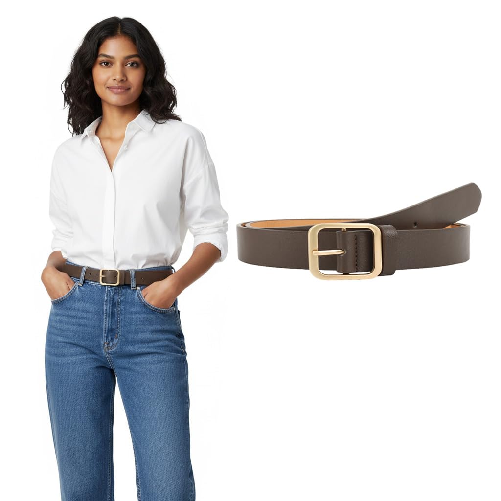 SANNIDHI Brown Belt for Women featuring Tuck and Pin Closure with 110cm Fit | PU Leather