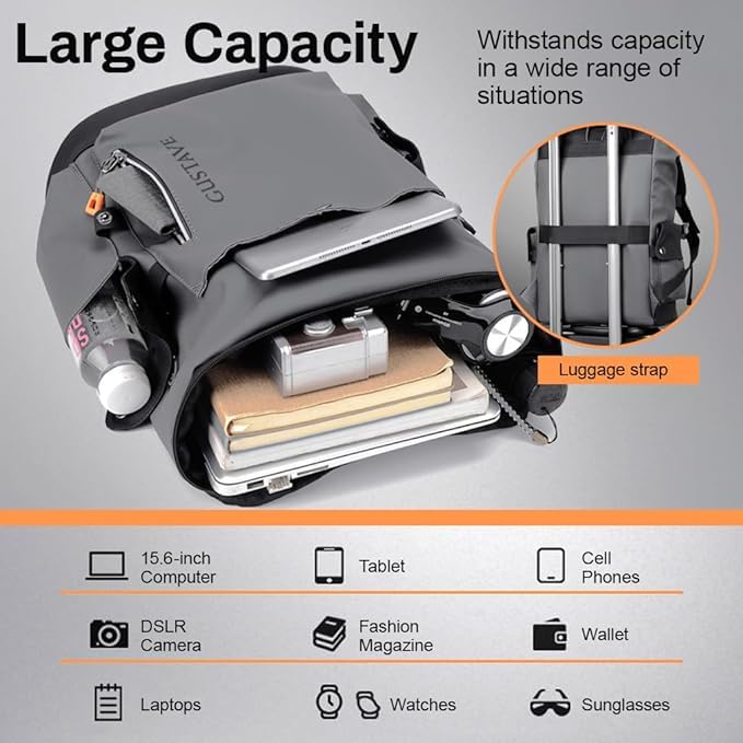 GUSTAVE Laptop Backpack for Business and Travel with USB Charging Port and Waterproof Polyester | Fits 15.6 Inch Laptop