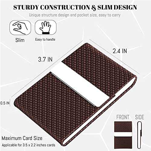 ZIBUYU® Business Card Holder 6 x 9.5cm Metal Case Classy for Women Men PU Leather Name with Magnetic Clasp Brown 2 PCS