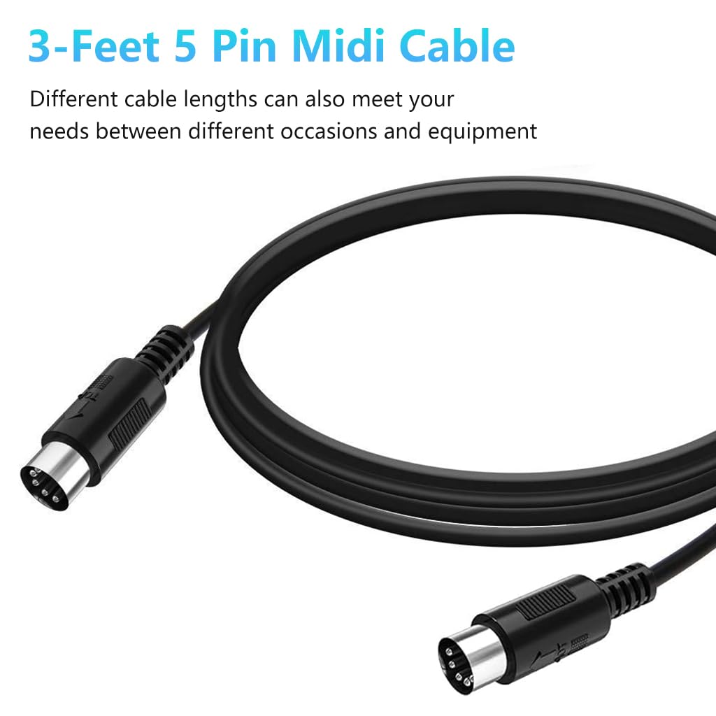 ZORBES MIDI Cable for Keyboard and Synth with 5 Pin DIN Connectors 3.3 ft | 2 Pack