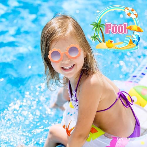 SNOWIE SOFT® 3Pcs Girls Sunglasses Kids Summer Sunglasses Round Flower Framed Sunglasses Outdoor UV Protection Beach Sunglasses for Kids 3-8 Years Old