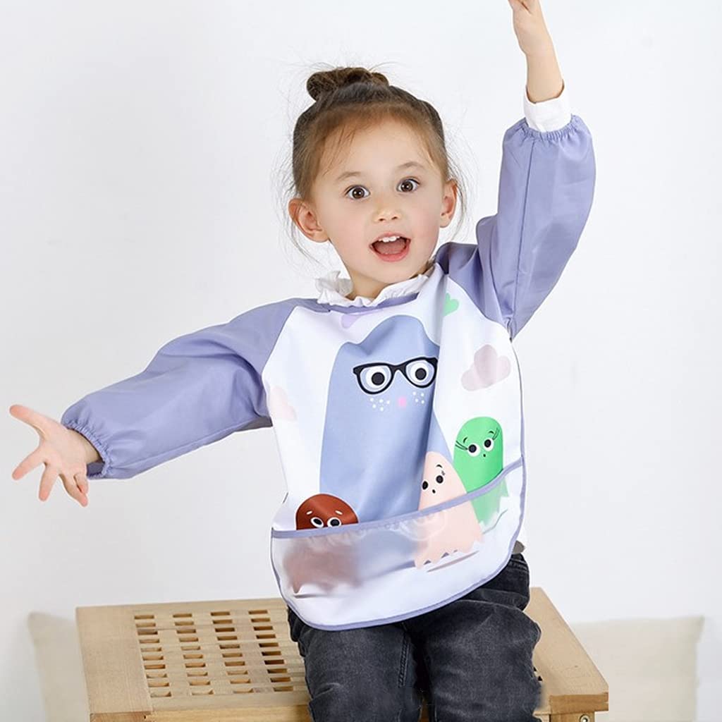 SNOWIE SOFT Sleeved Baby Bib for Feeding with Crumb Catcher Pocket 43cm Length | Waterproof Purple Fabric for 6–24 Month Toddlers