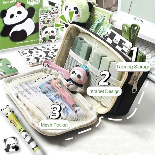 ZIBUYU® Student Pencil Pouch Fashion Multi-Layer Cloth Case Bag with Clear Mesh Pockets School Office Stationeries Storage Scrapbooking Accessories Organizer Black 3 PCS