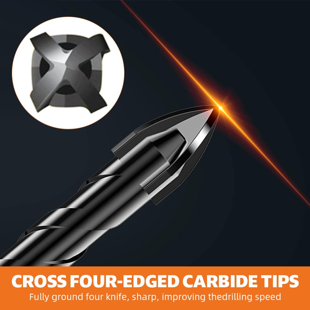 Serplex Drill Bit Set 12 pcs for Tile Brick Concrete and Glass | Tungsten Carbide 4 Blade Design