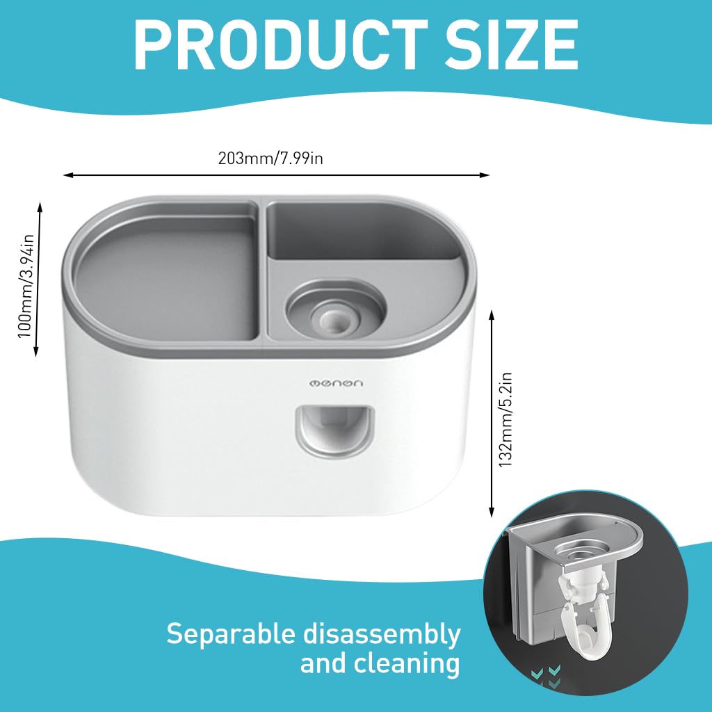 ZIBUYU Toothbrush Holder for Bathroom with Toothpaste Dispenser and Single Cup | 3 in 1 Wall Mounted Organizer 2PCS