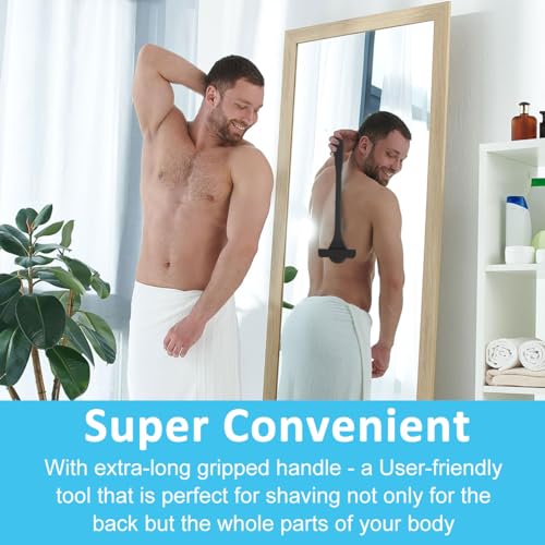 MAYCREATE Back Hair Shaver 18 Inches Long Handle Silicone Back Hair Shaver 2 in 1 Multifunctional Back Hair Shaver with Silicone Scrubber Pad Anti-slip Handle Design, With 5 Stainless Steel Razors