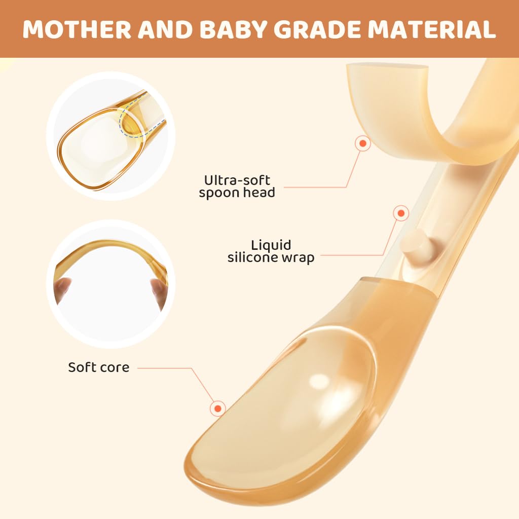 SNOWIE SOFT Silicone Baby Feeding Spoon Set for 0–12 Months with 30° and 70° Curved Tips | Includes Storage Case