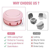 HANNEA® Denture Case, Denture Bath Case Cup Box Holder, Leak Proof Portable Retainer Case, Denture Box with Strainer & Mirror for Travel, Denture Case for Aligner Retainer Mouth Guard, Pink