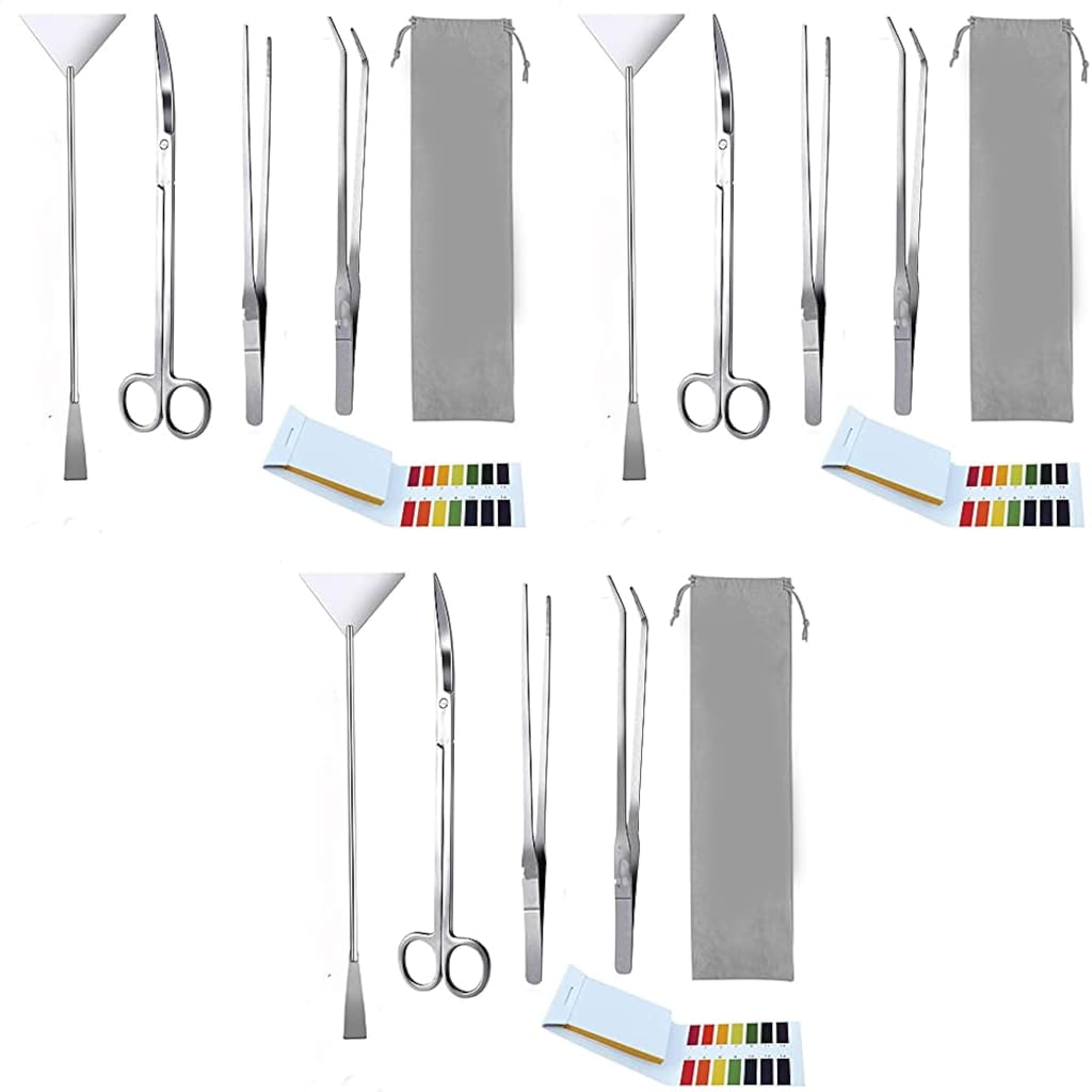 Qpets Aquarium Aquascaping Tools Kit for Plant Trimming with Anti Slip Tweezers | 5 in 1 Stainless Steel Set