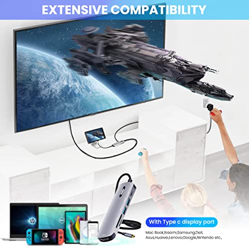 Verilux® USB C HUB 6 in 1 to HDMI Adapter 4K 30Hz 3.0 2.0 Multiple Port SD TF Card Reader PD 100W Charging Type for Laptop MacBook Pro Air Long Cable 20CM 2PCS