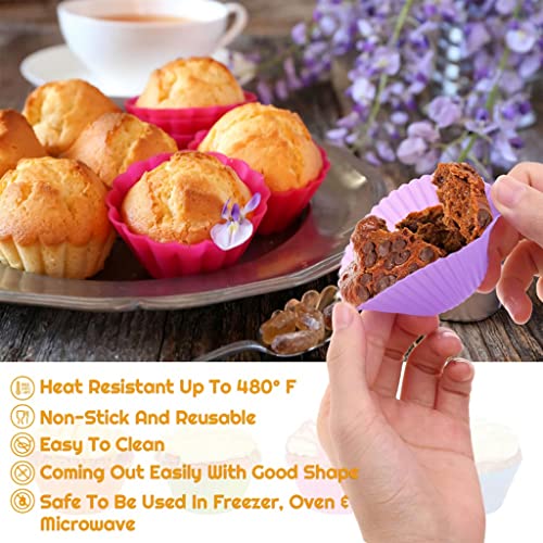 HASTHIP® 12Pcs Reusable Silicone Baking Cups, Cupcake Liners, Non-Stick Muffin Molds Cake Mold Baking Pastery Mold (Random Color)