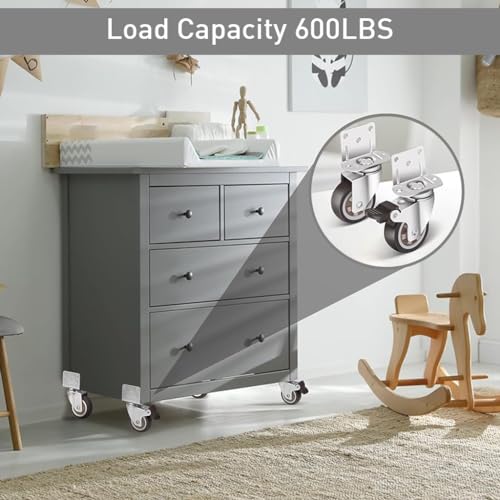 HASTHIP® 8Pcs 2-Inch Swivel Caster Wheels Heavy Duty Set, Rubber Locking Casters, 1200lbs Load, Silent Rolling, Double Ball Bearings, Universal for Furniture, Baby Bed, Kitchen, Cabinet, Trolley