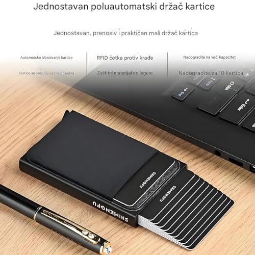 ZIBUYU® SHIMENGFU Slim RFID Blocking Card Holder Wallet For Men Women, 10-12 Card Capacity, Anti-Magnetic Pop Up Aluminum Case, Quick Access Credit Card Organizer, Black, Minimalist Pocket Size