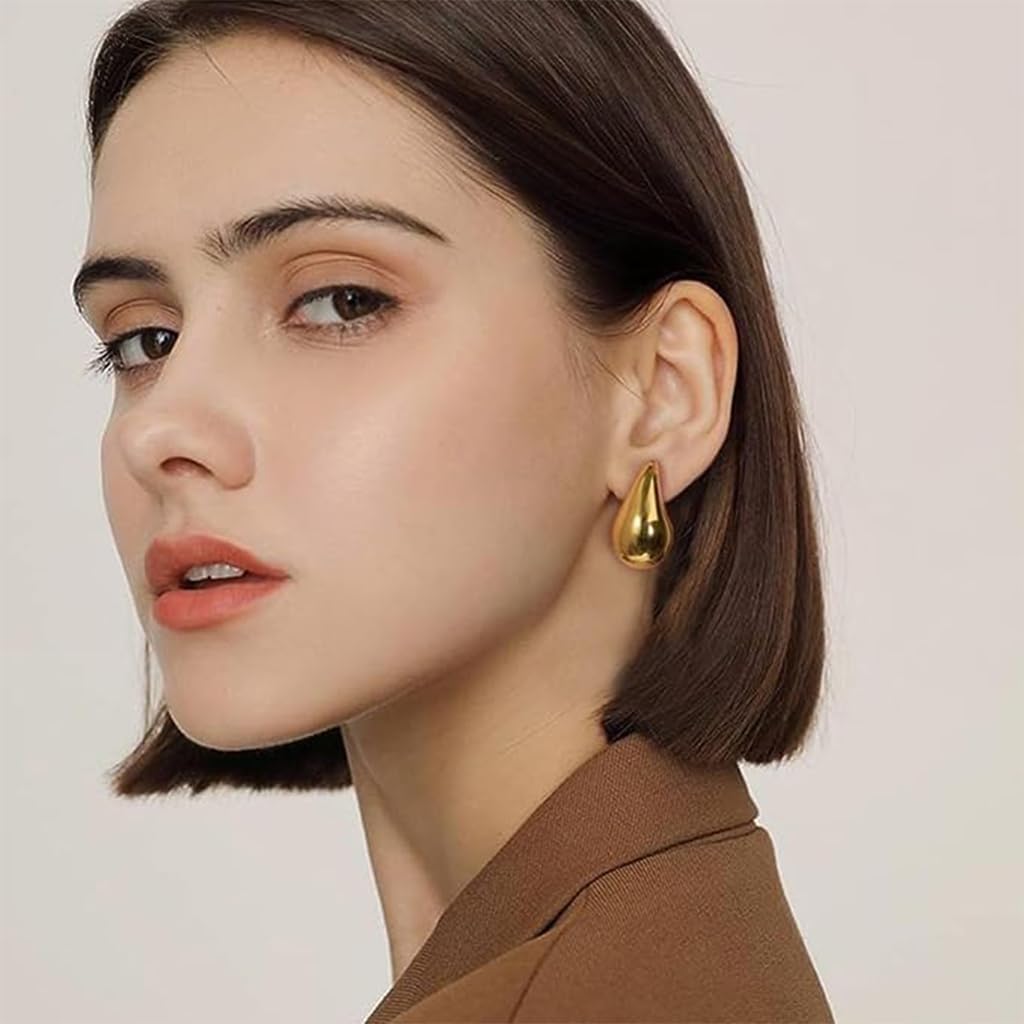 SANNIDHI Gold Necklace Set for Women Stylish Teardrop Studs Earrings Lightweight Aolly Water Drop Pendent Necklace Jewellery Set Birthday Gift for Women and Girls - 3 Pcs