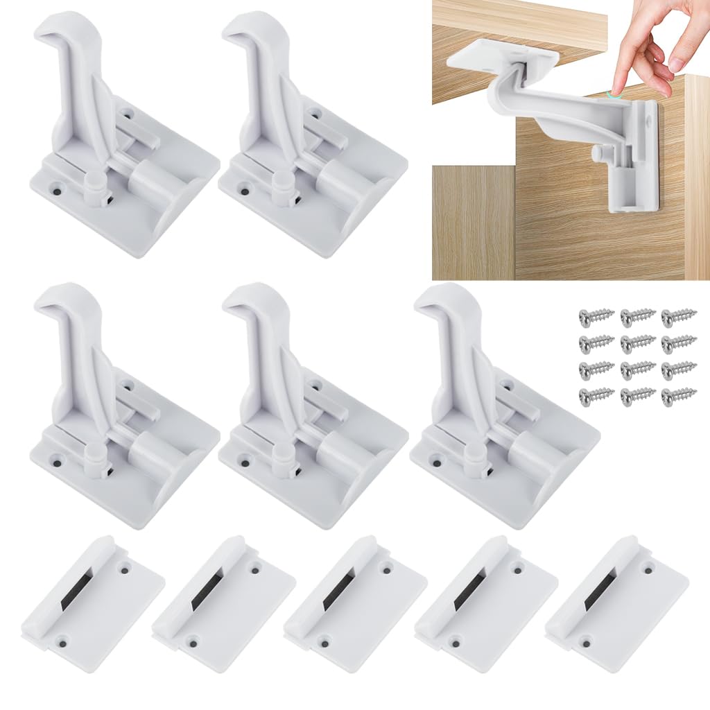 SNOWIE SOFT Baby Proofing Cabinet Locks 5 Pcs for Child Safety with Strong Adhesive | No Drill Installation