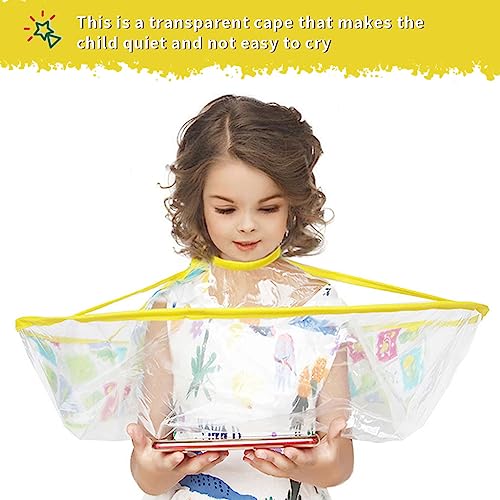 SNOWIE SOFT® Hair Cutting Cape for Kids, Cute Umbrella Haircut Cape, Clear Foldable Salon Barber Cape Cloak Hair Catch Cape for Boys Girls - Adjustable Neck Size, Waterproof