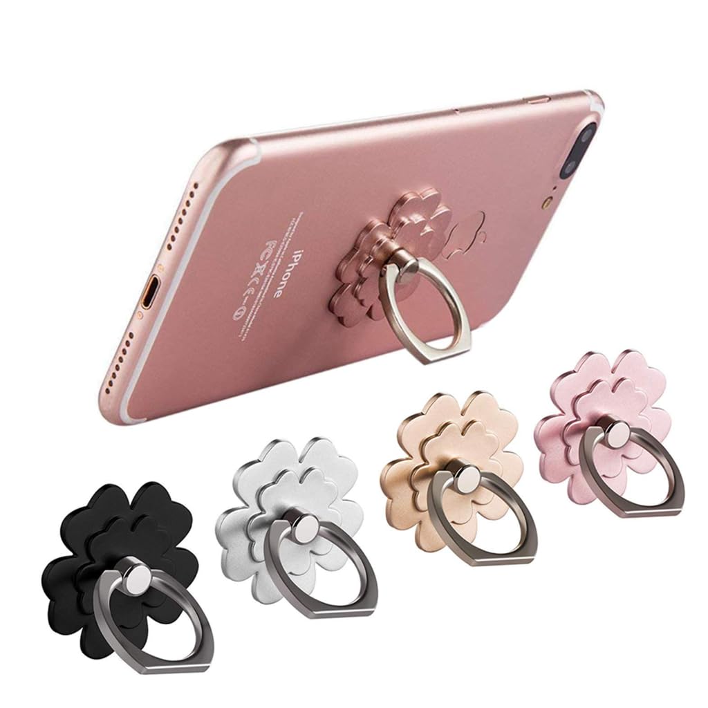 ZORBES Metal Phone Ring Stand Grip 4 Pack with 360° Rotation and Four Leaf Clover Design