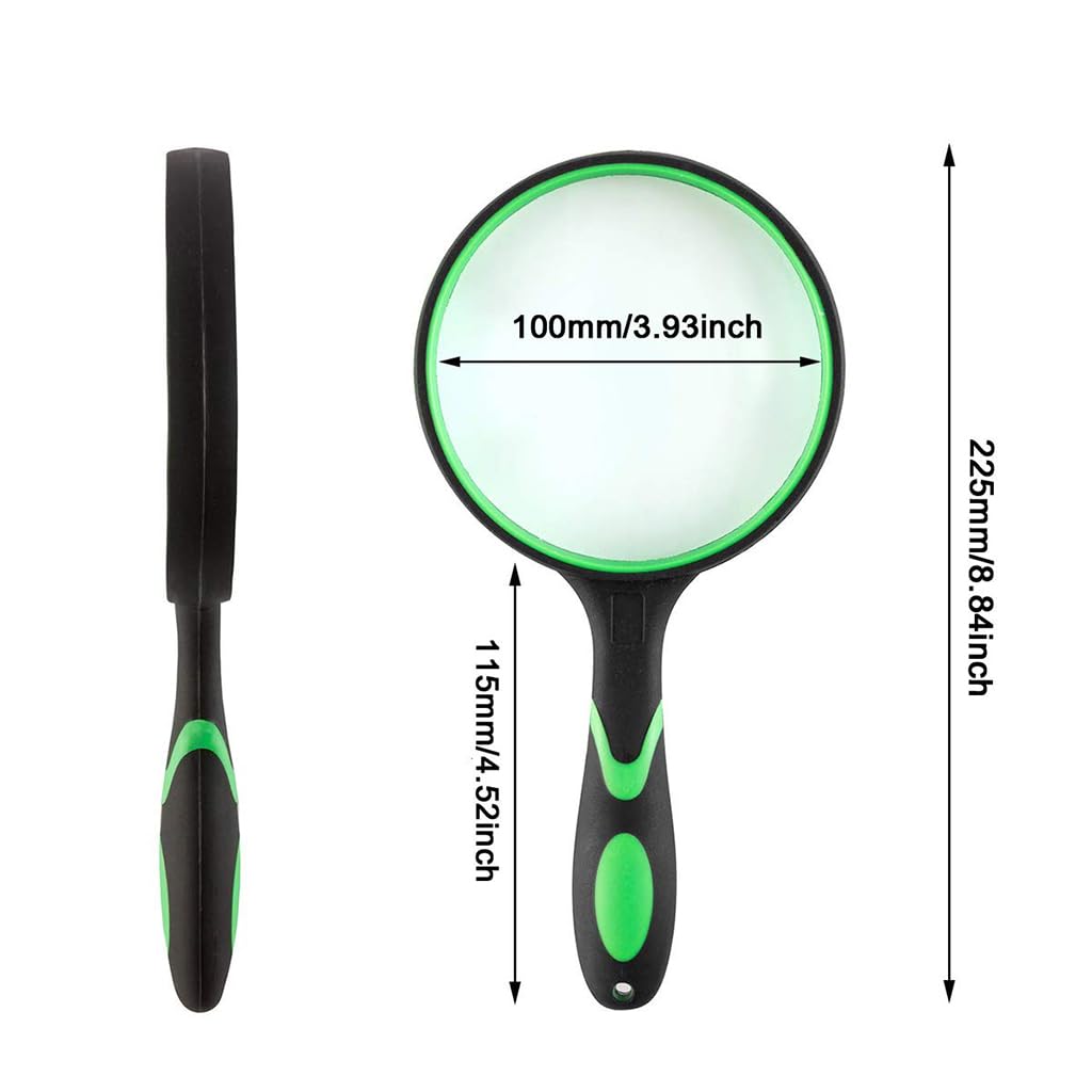 ZIBUYU Magnifying Glass for Reading with 5X 100mm Real Glass Lens and Ergonomic Handle | Ideal for Seniors and Kids