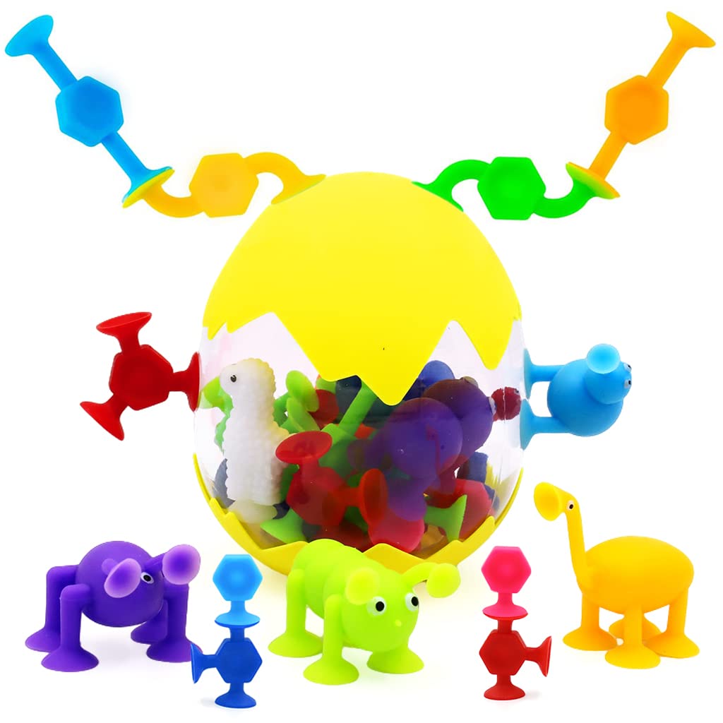 PATPAT® Suction Toys for Baby, 24 Pieces Silicone Suction Toys Stress Toys Set Building Blocks Perfect for Baby High Chair Parent Interactive Game Travel Toy Baby Bath Toys for Kids Over 6 Months