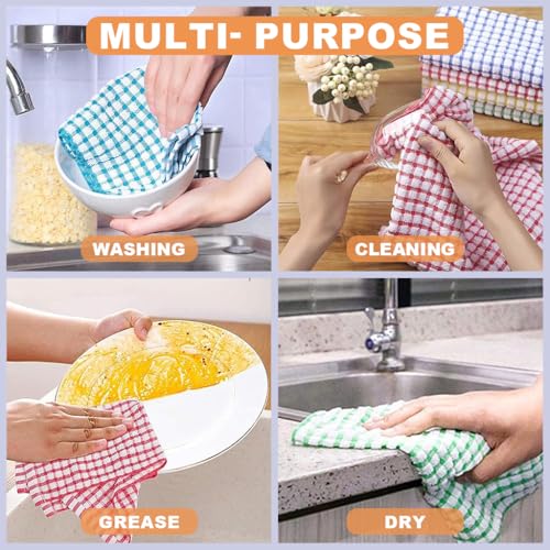 HASTHIP® 6Pcs Multi-Color Checkered Kitchen Towels 28x40cm Durable Dish Towels Multifunctional Dish Cloth Rags, Durable & Reusable