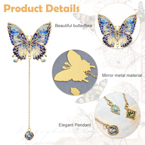 OFIFO® 12PCS Metal Butterfly Bookmarks with Colorful Chains Decorative Reading Bookmarks Paper Cards for Gifting Unique Book Page Markers for Students Teachers Women Lovers