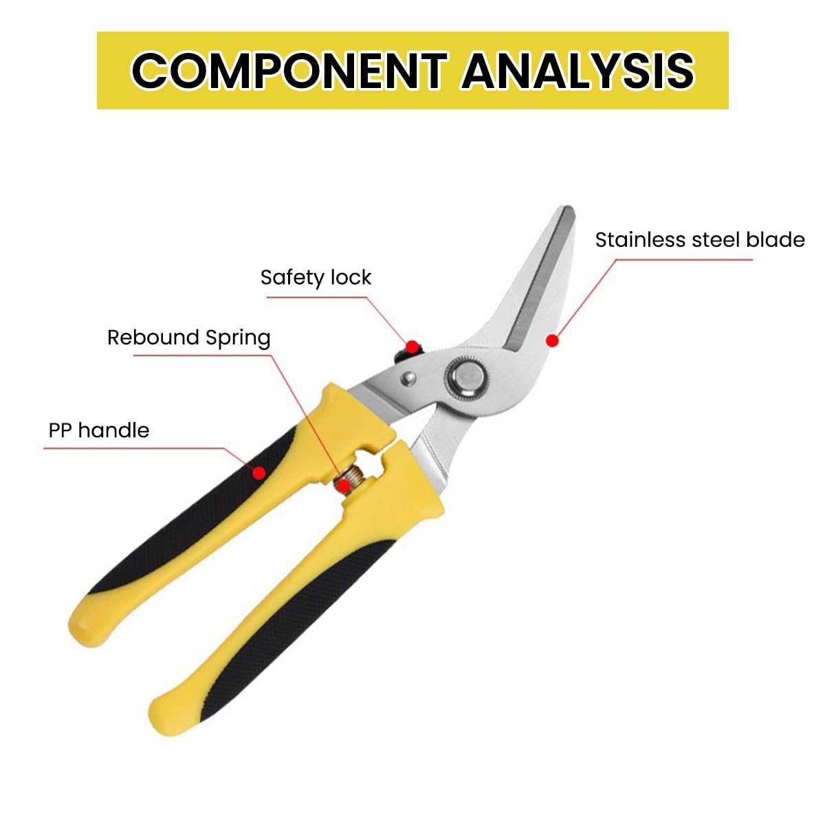 8 Inch Heavy Duty Scissors for Metal Sheet Cutting with Curved Blades and Spring Load | Stainless Steel Build