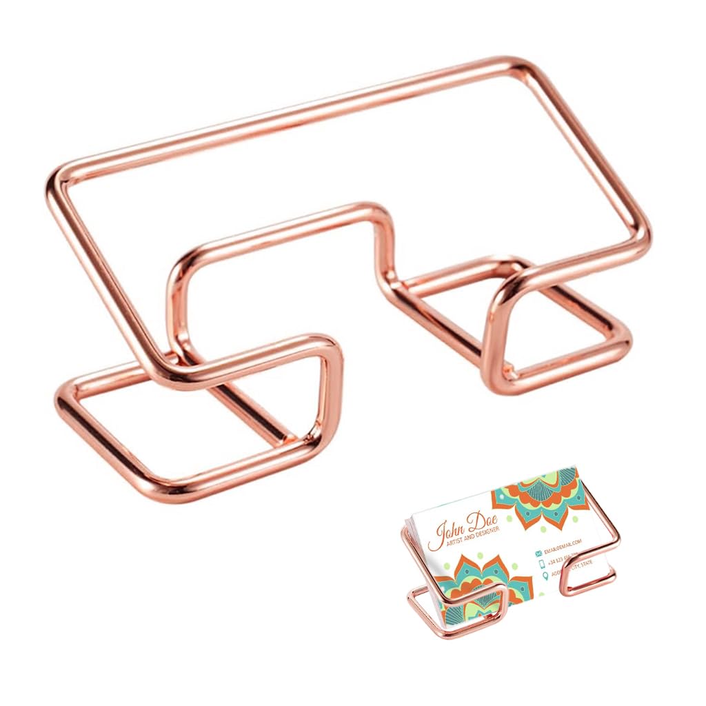 Climberty Business Card Holder for Desk with Tilting Display and 100pcs Capacity | Rose Gold Metal Organizer