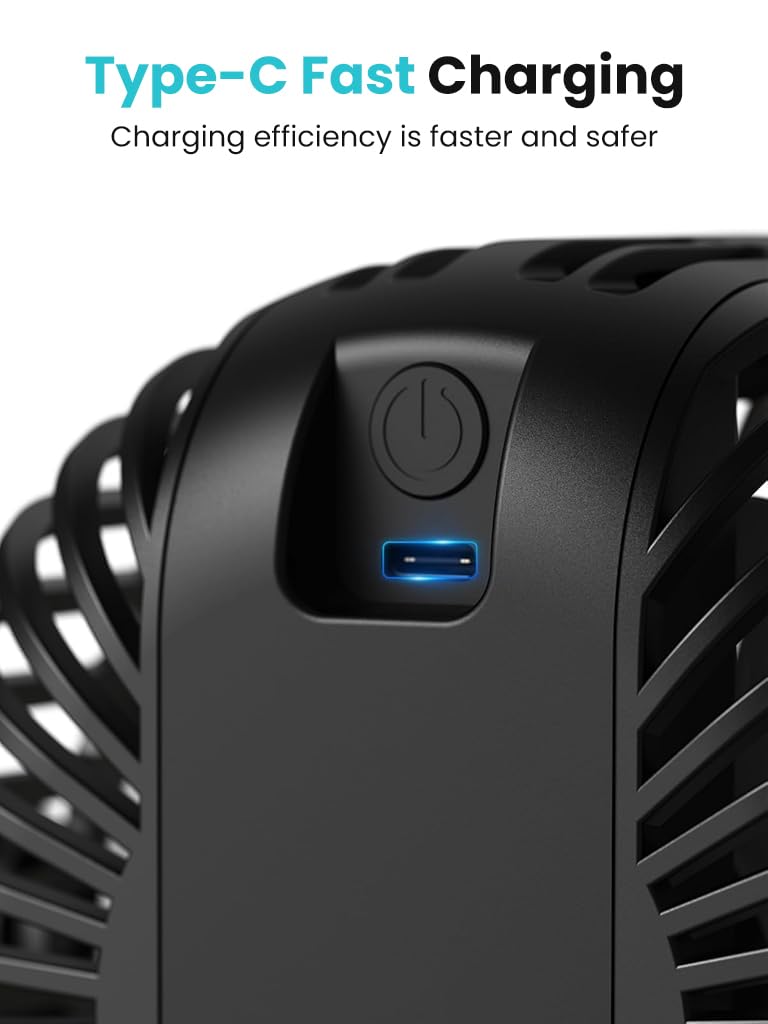 Verilux USB Desk Fan for Stroller and Desk with 5000mAh Battery featuring Clip and 4 Speeds