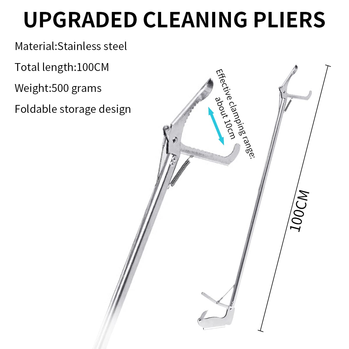 ELEPHANTBOAT Grabber Reacher Tool for Trash Pickup with Safety Lock & 1m Length | Stainless Steel Handle for Elderly