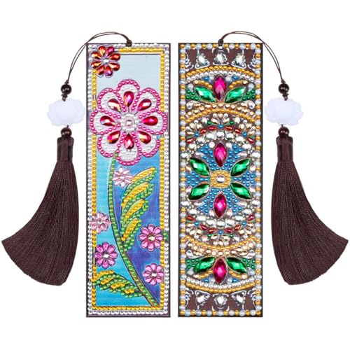 OFIFO® 2Pcs Mandala Diamond Painting Bookmark, 5D Diamond Painting Kit for Adults, Book Mark for DIY Craft Diamond Art for DIY Making Beginners Adults Arts Craft Supplies, 7.87x2.17 inches