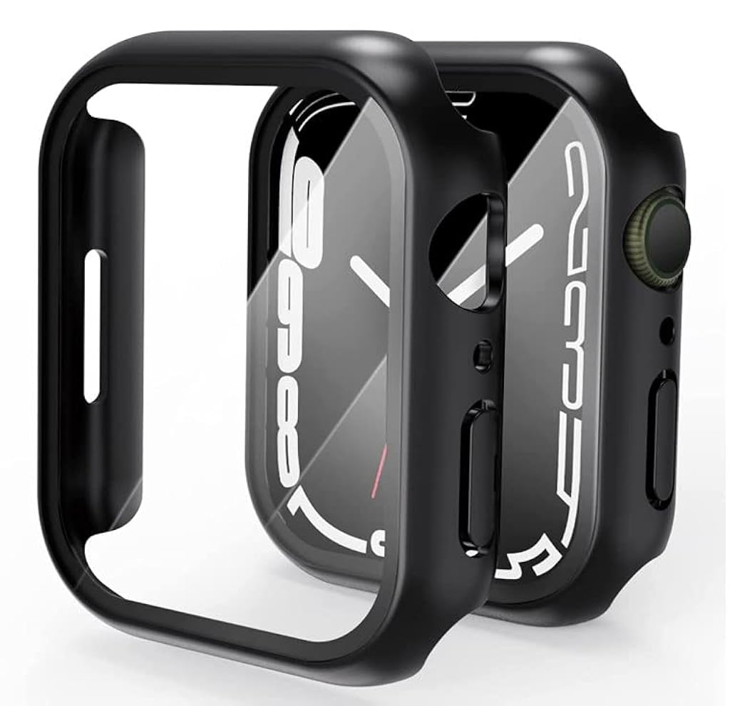 ZORBES® Hard Cover Compatible Apple Watch Series 7, Hard Case 41mm Case with Built-in Tempered Glass Screen Protector Protective Face Bumper Case Cover(Black)