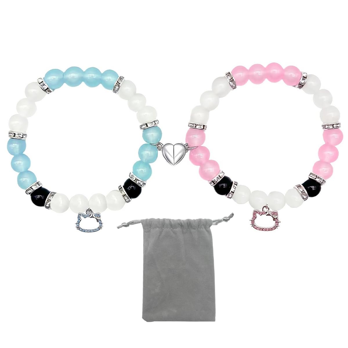 SANNIDHI Friendship Bracelet for Girls Matching Bracelets Hello Kitty Magnetic Opal Beads Bracelet for Woman Kids Kawaii Sisters BFF Couple Bracelets Gift for Friends