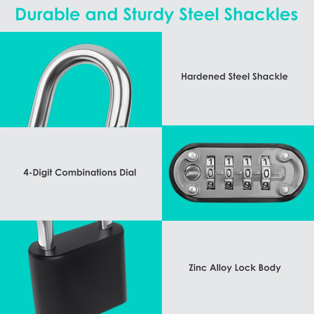ZIBUYU Combination Padlock for Locker and Door with 4 Digit Resettable Code and Steel Shackle