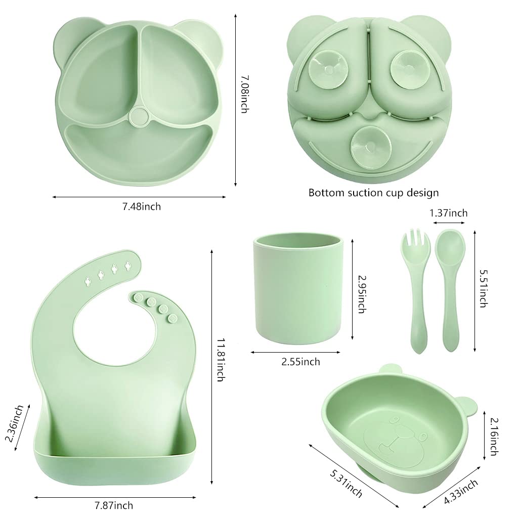 SNOWIE SOFT® 6pcs Silicone Tableware Kit for Baby Foodgrade Silicone Tableware Set Baby Plate & Bowl with Sucker, Cup, Spoon, Fork, Bib, Food Grade Silicone, BPA-Free, Dishwasher & Microwave Safe